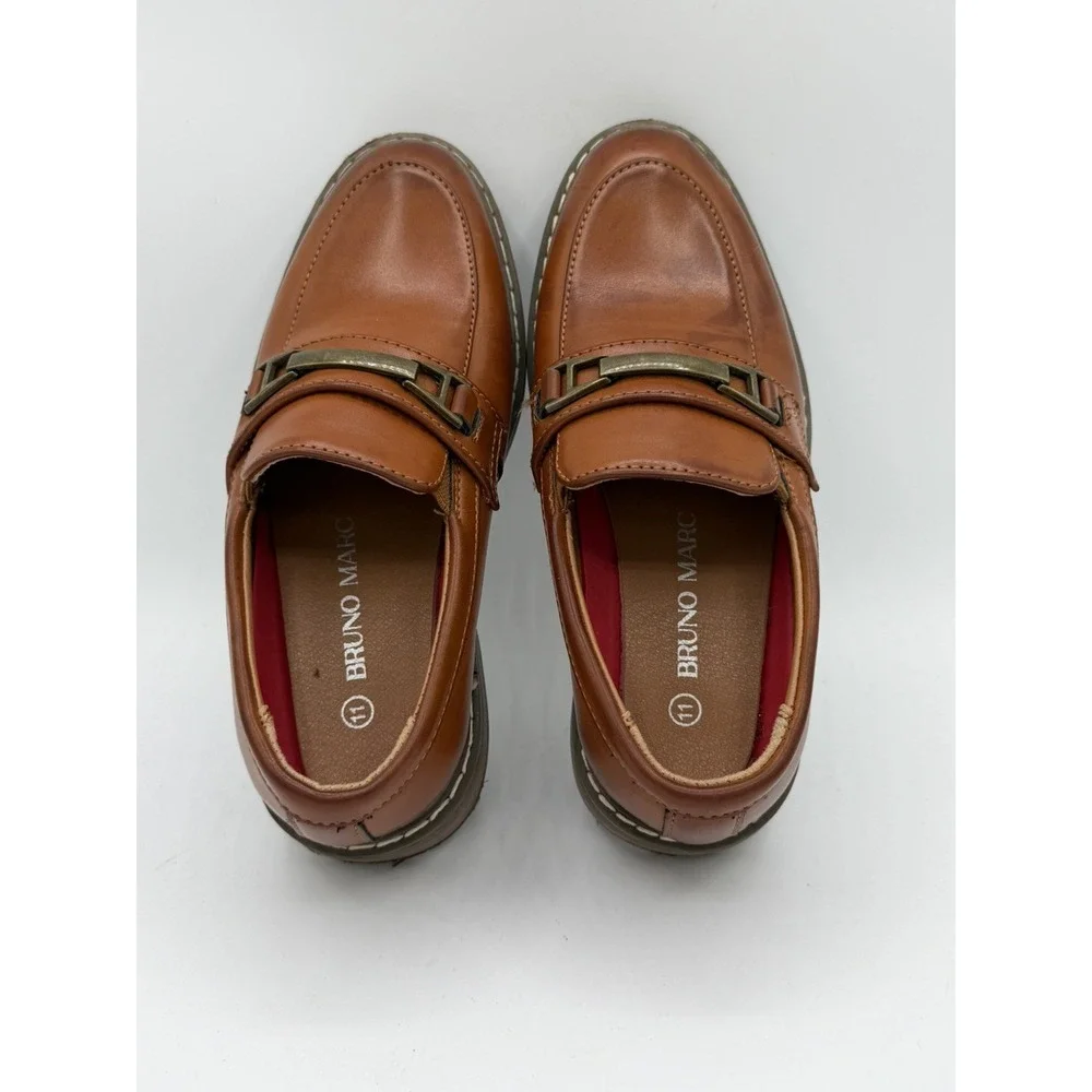 Bruno Marc Brown Boy's Dress Loafers Buckle Faux Leather Size 11